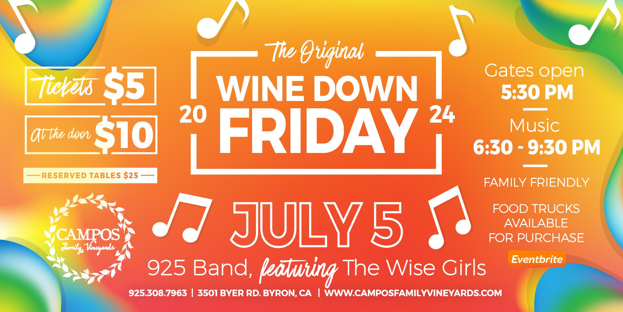 The Original Wine Down Friday - 925 Band, Featuring The Wise Girls!